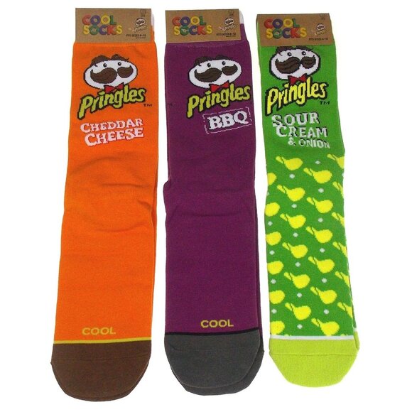Pringles Socks Sour Cream Onion Cheddar Cheese BBQ 3 Pairs Party Gift Mens - Picture 1 of 1